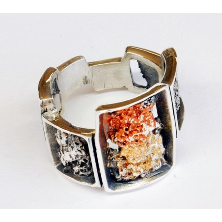 Fire-enamelled modernist silver ring