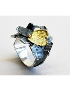 Modernist Silver and Gold Ring