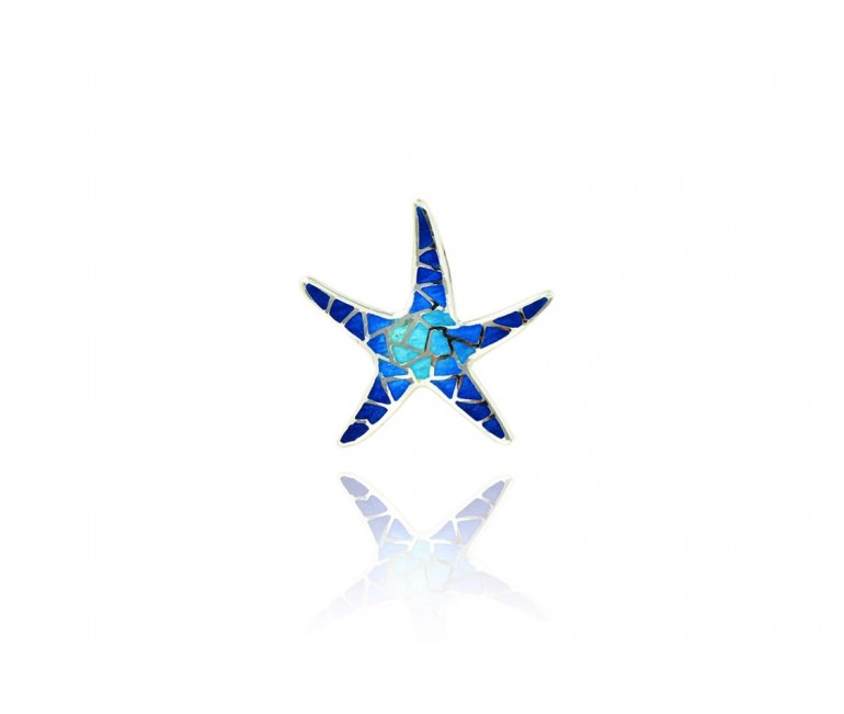 Silver Pendant Starfish Blue 