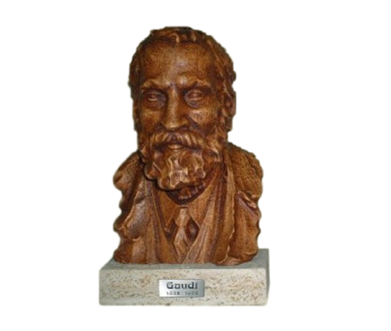 Gaudi bust in carved beech with pedestal