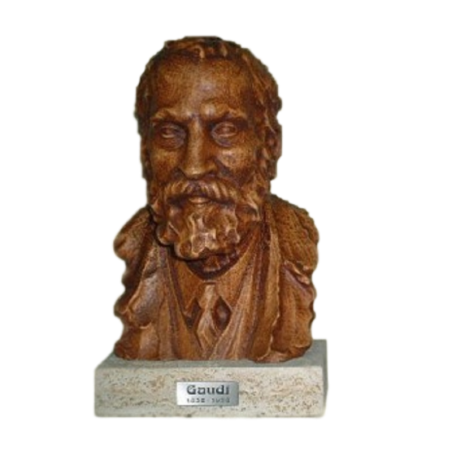 Gaudí bust in carved beech with pedestal