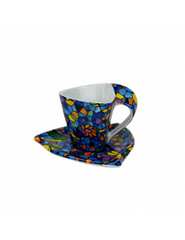 Tasse triangulaire avec sous- tasse en vitrail