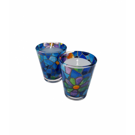 Set of 2 Glass Candleholder Vitral