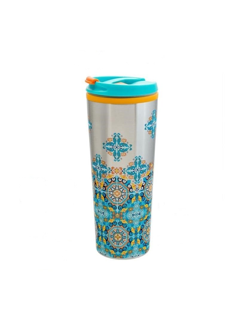 Mug Isotherme Voyage 400 Ml Motif Tête De Mort Et Rose - Sans BPA - Design Original Cadeau Fun Pour Hommes Et Femmes